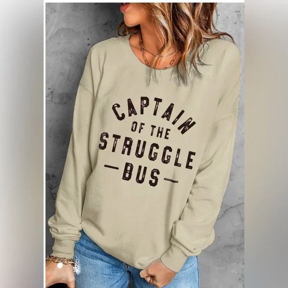 Khaki CAPTIN Of THE STRUGGLE BUS Graphic Sweatshirt - Picture 1 of 3